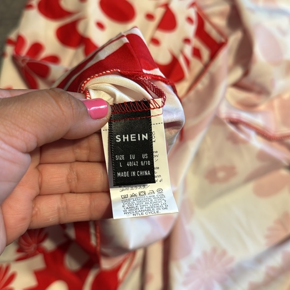 SHEIN Calvaya Women Digital Print Long Strap Boho Asymmetrical Red & White Dress - Picture 4 of 5